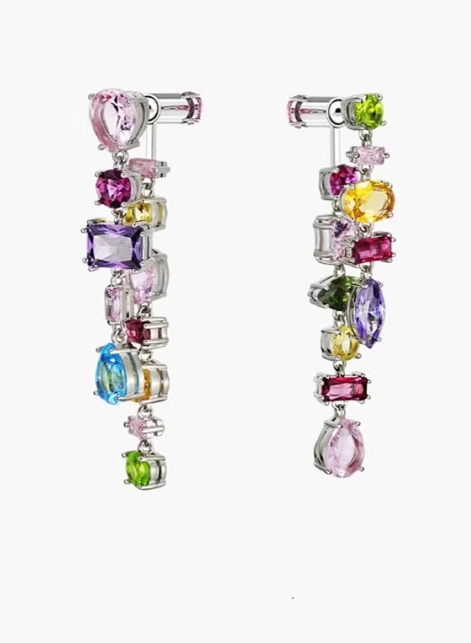 Swaro Gema Drop Earrings, Asymmetrical Design, Mixed Cuts, Long, Multicolored - Image 1