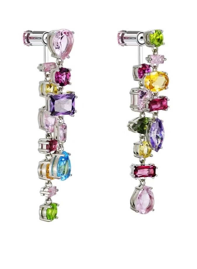 Swaro Gema Drop Earrings, Asymmetrical Design, Mixed Cuts, Long, Multicolored - Image 3