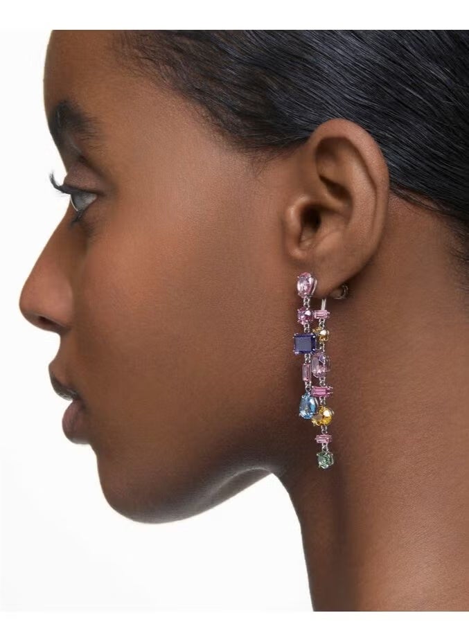 Swaro Gema Drop Earrings, Asymmetrical Design, Mixed Cuts, Long, Multicolored - Image 5