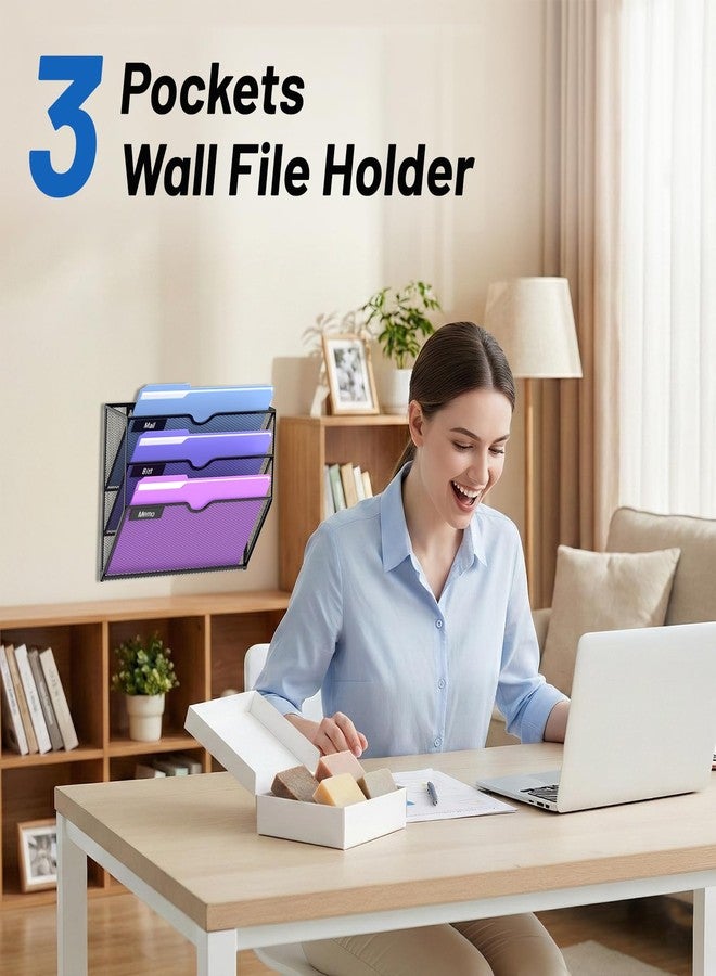 ReePlan 3 Tier Hanging File Organizer, Wall Paper Organizer Mesh Mail Holder, Vertical File Folder for Office Home, Black, Black - Image 3