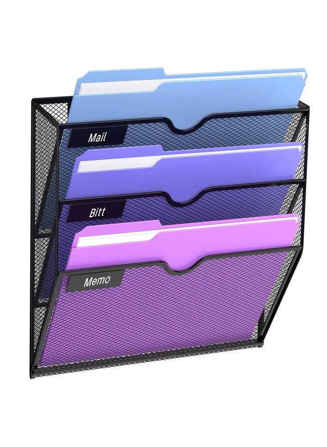 ReePlan 3 Tier Hanging File Organizer, Wall Paper Organizer Mesh Mail Holder, Vertical File Folder for Office Home, Black, Black - Image 1