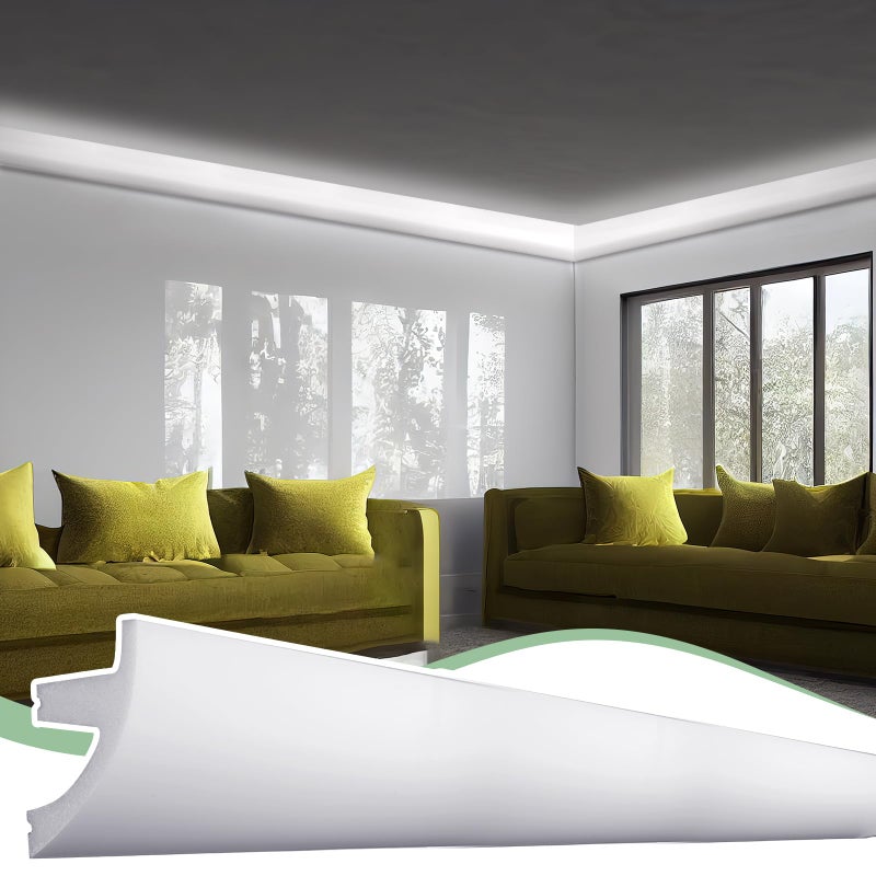 Pushglossy 9Pcs 47.24â€³(Total 35.4 Ft) Ceiling Crown Molding with LED Duct Kit for Seamless Ambient Accent Lighting Waterproof Channel for LED Trim Moulding Strip Installation - Image 4