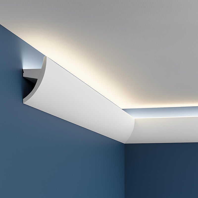 Pushglossy 9Pcs 47.24â€³(Total 35.4 Ft) Ceiling Crown Molding with LED Duct Kit for Seamless Ambient Accent Lighting Waterproof Channel for LED Trim Moulding Strip Installation - Image 1