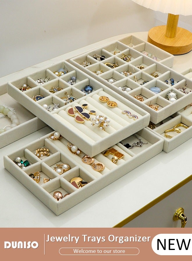 DUNISO Stackable Jewelry Trays Organizer, Closet Drawer Accessories Tray Set of 6 Drawer Organizer for Earring, Ring, Gadgets & Cosmetics, Display Organizer Necklace Storage Showcase Bracelet Removable Tray  - Image 1