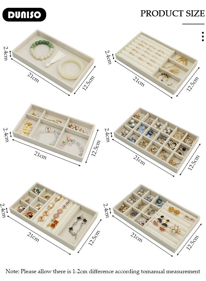 DUNISO Stackable Jewelry Trays Organizer, Closet Drawer Accessories Tray Set of 6 Drawer Organizer for Earring, Ring, Gadgets & Cosmetics, Display Organizer Necklace Storage Showcase Bracelet Removable Tray  - Image 4