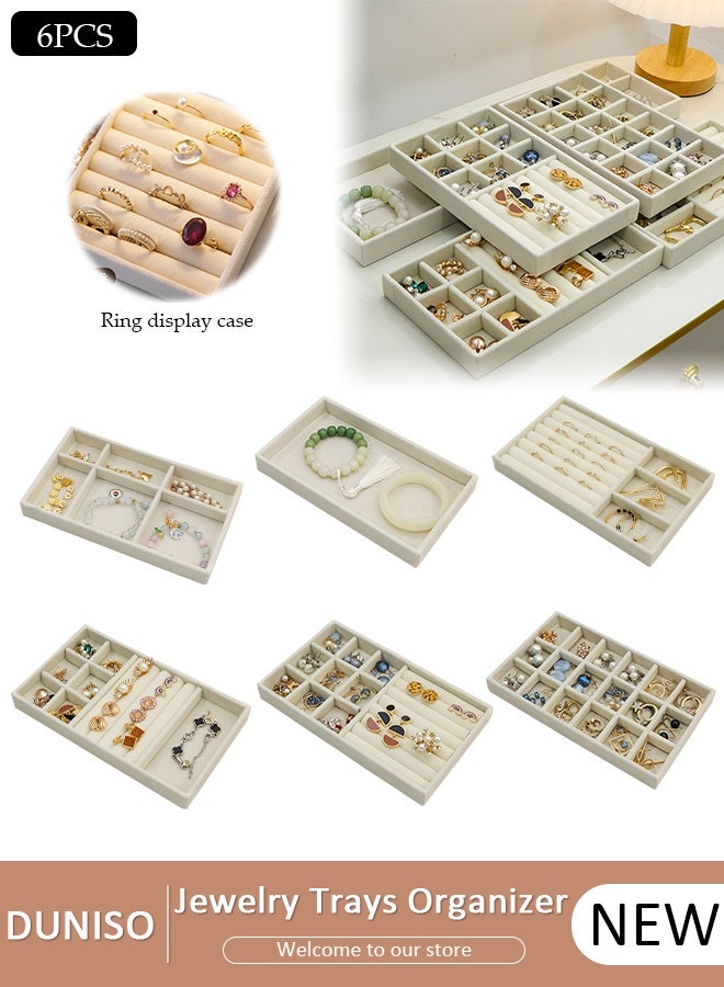 DUNISO Stackable Jewelry Trays Organizer, Closet Drawer Accessories Tray Set of 6 Drawer Organizer for Earring, Ring, Gadgets & Cosmetics, Display Organizer Necklace Storage Showcase Bracelet Removable Tray - Image 1