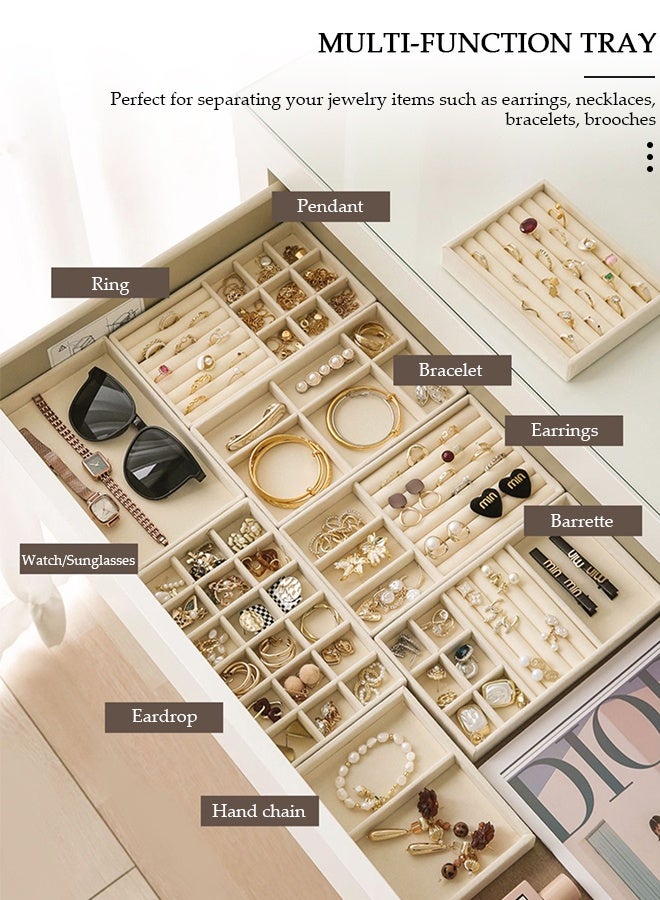 DUNISO Stackable Jewelry Trays Organizer, Closet Drawer Accessories Tray Set of 6 Drawer Organizer for Earring, Ring, Gadgets & Cosmetics, Display Organizer Necklace Storage Showcase Bracelet Removable Tray - Image 3