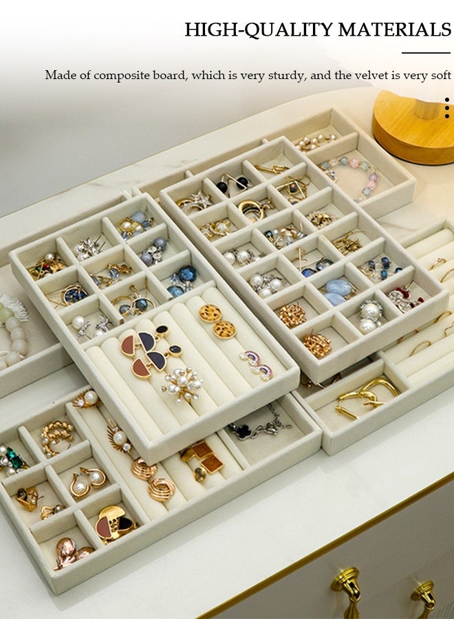 DUNISO Stackable Jewelry Trays Organizer, Closet Drawer Accessories Tray Set of 6 Drawer Organizer for Earring, Ring, Gadgets & Cosmetics, Display Organizer Necklace Storage Showcase Bracelet Removable Tray - Image 5