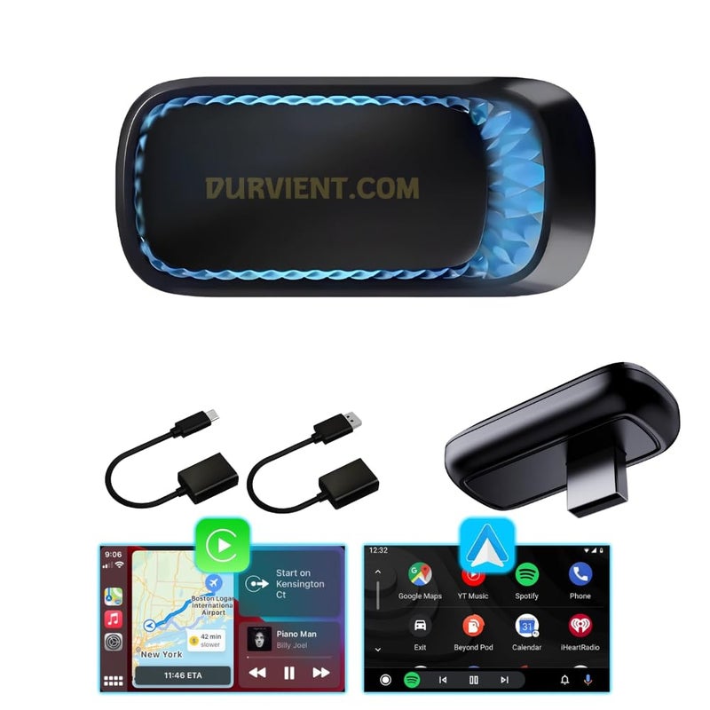 Durvient .com 2-in-1 Wireless CarPlay Android Auto Adapter, Concealed USB Dongle, Plug & Play - Image 1