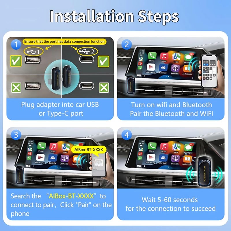 Durvient .com 2-in-1 Wireless CarPlay Android Auto Adapter, Concealed USB Dongle, Plug & Play - Image 5