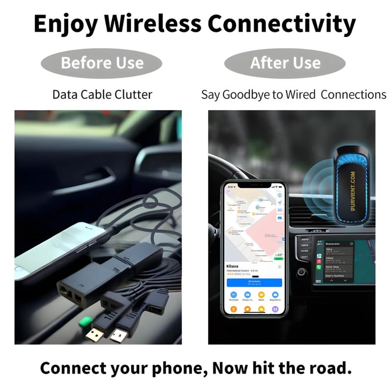 Durvient .com 2-in-1 Wireless CarPlay Android Auto Adapter, Concealed USB Dongle, Plug & Play - Image 4