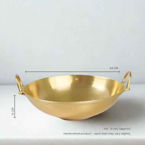 NUTRION Pure Bronze Kadai 24Cm/3 Liter | Handcrafted Traditional Cookware for Indian Cooking | Chemical-Free, Tin Coated, Heavy Base | Ideal for Curries, Frying (4.5KG) - Image 4