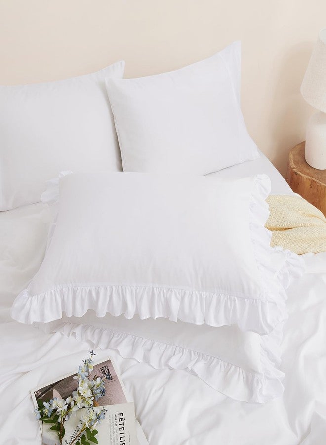 Horbaunal طقم أغطية وسائد هورباونال أبيض مكشكش، قطعتان، مقاس 26 بوصة × 26 بوصة، أغطية وسائد مربعة مكشكشة، مصنوعة من ألياف دقيقة فائقة النعومة، أغطية وسائد مزينة بشراشيب مكشكشة، أغطية وسائد بتصميم شابي شيك - Image 3