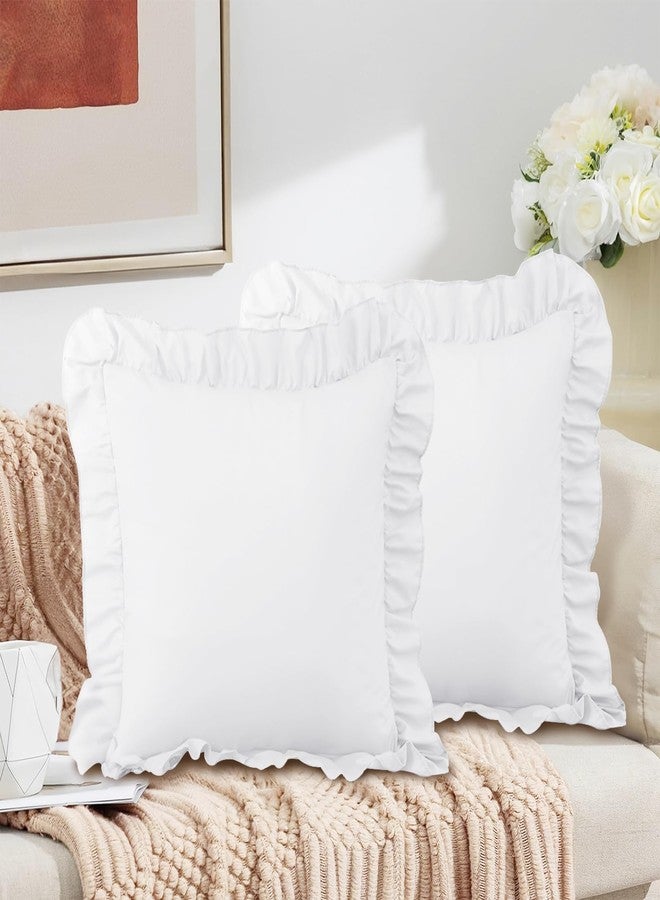 Horbaunal طقم أغطية وسائد هورباونال أبيض مكشكش، قطعتان، مقاس 26 بوصة × 26 بوصة، أغطية وسائد مربعة مكشكشة، مصنوعة من ألياف دقيقة فائقة النعومة، أغطية وسائد مزينة بشراشيب مكشكشة، أغطية وسائد بتصميم شابي شيك - Image 2