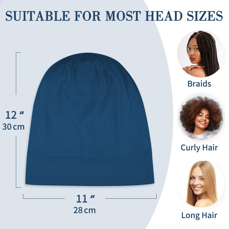 LULUSILK Mulberry Silk Lined Sleep Cap, No More Frizzy Tangled Hair, Stay On All Night Silk Hair Wrap for Sleeping with Adjustable Strap, Silk Bonnet for Women and Men, Bijou Blue, Pack of 1 - Image 5