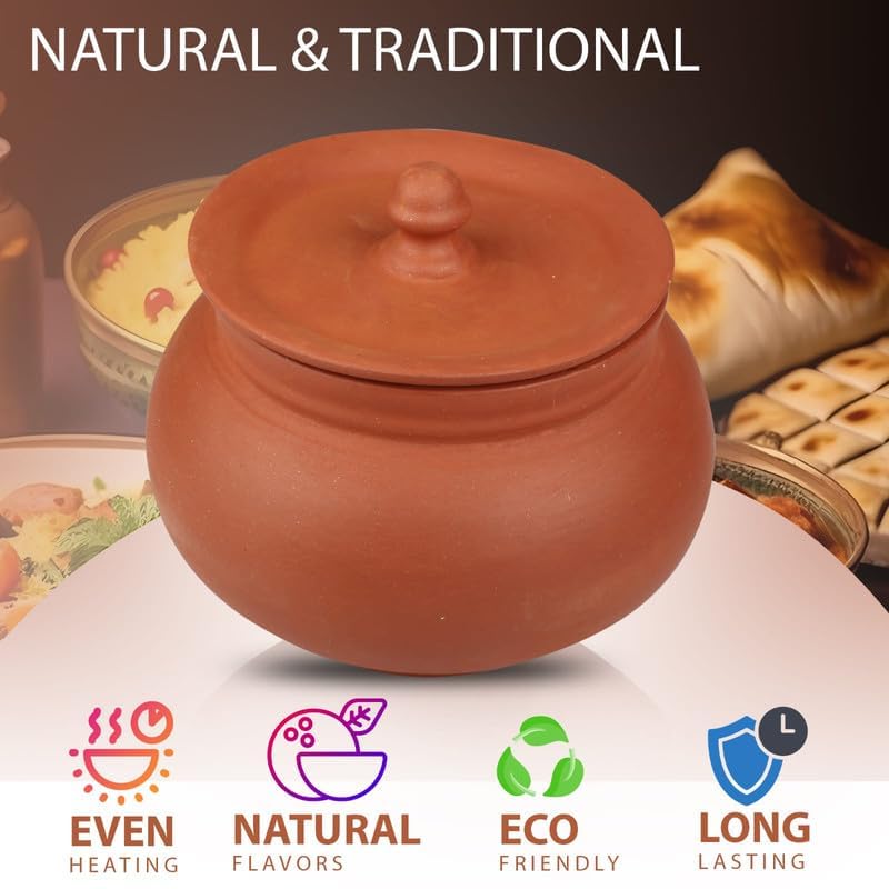 Bhanvi 1000ml Unpolished Clay Curd Pot Handi | Dahi Handi | Serving Bowl | Mud/Mitti/Terracotta Handi | Handmade Yogurt Handi with Lid | 1000 ml Large Handi for Kitchen with Lid (Mathani, 1000 ml) - Image 5
