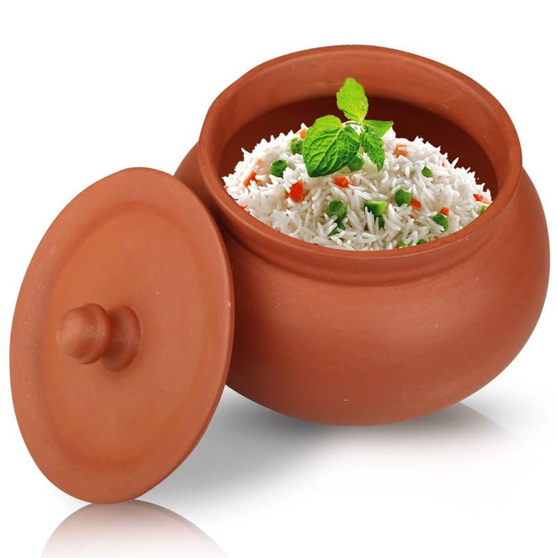 Bhanvi 1000ml Unpolished Clay Curd Pot Handi | Dahi Handi | Serving Bowl | Mud/Mitti/Terracotta Handi | Handmade Yogurt Handi with Lid | 1000 ml Large Handi for Kitchen with Lid (Mathani, 1000 ml) - Image 1