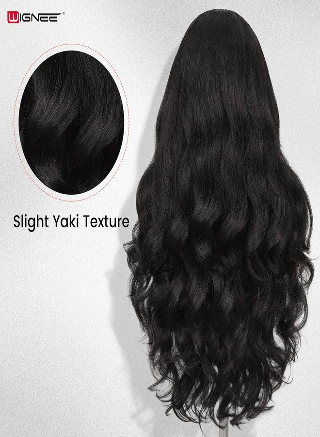 ويجني شعر مستعار WIGNEE Yaki Curly V Part 26 بوصة، شعر مستعار صناعي نصف باروكة بدون غراء، شعر مستعار U Part مع تجعيدات ملفوفة، شعر مستعار نصف باروكة مجعد للنساء ذوات البشرة السمراء للاستخدام اليومي في الحفلات (أسود طبيعي) - Image 4