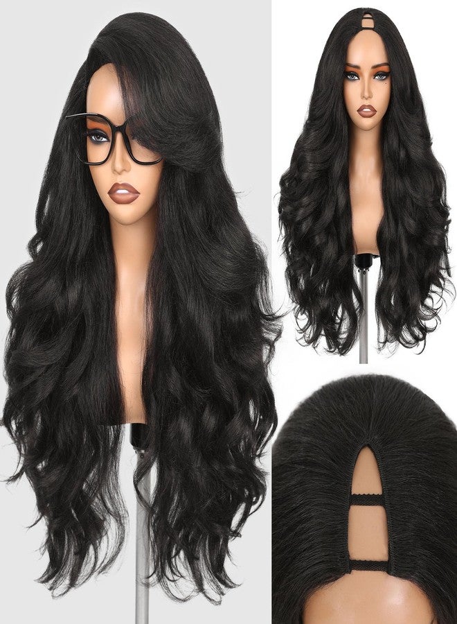 ويجني شعر مستعار WIGNEE Yaki Curly V Part 26 بوصة، شعر مستعار صناعي نصف باروكة بدون غراء، شعر مستعار U Part مع تجعيدات ملفوفة، شعر مستعار نصف باروكة مجعد للنساء ذوات البشرة السمراء للاستخدام اليومي في الحفلات (أسود طبيعي) - Image 1