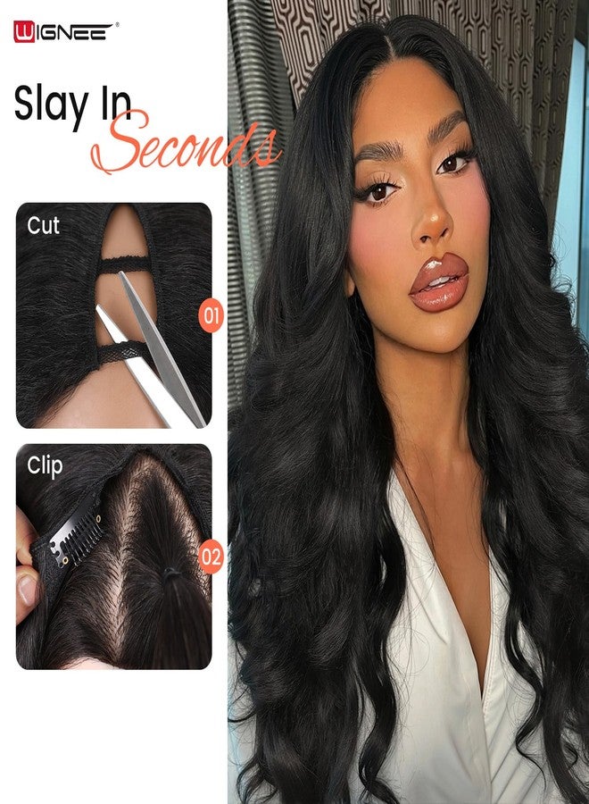 ويجني شعر مستعار WIGNEE Yaki Curly V Part 26 بوصة، شعر مستعار صناعي نصف باروكة بدون غراء، شعر مستعار U Part مع تجعيدات ملفوفة، شعر مستعار نصف باروكة مجعد للنساء ذوات البشرة السمراء للاستخدام اليومي في الحفلات (أسود طبيعي) - Image 5
