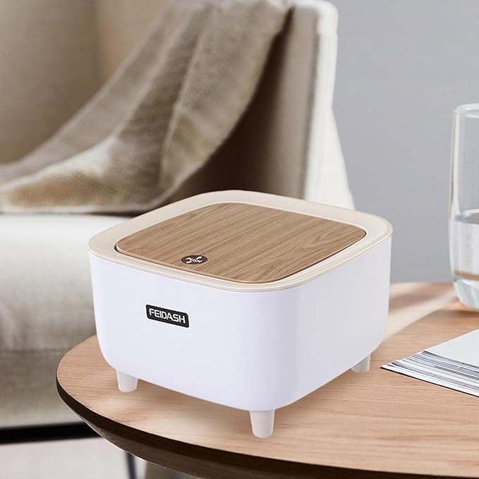 Brikipth Desktop Trash Can Rubbish Can with Lid Fruit Trash Can Tiny Trash Can Plsatic Trash Can Bathroom Trash Cans with Lids Wastebaskets Table Office Trash Paper White Pp Pressure - Image 5