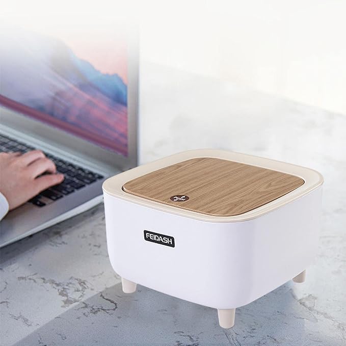 Brikipth Desktop Trash Can Rubbish Can with Lid Fruit Trash Can Tiny Trash Can Plsatic Trash Can Bathroom Trash Cans with Lids Wastebaskets Table Office Trash Paper White Pp Pressure - Image 3