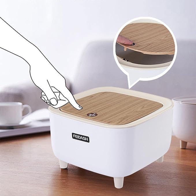 Brikipth Desktop Trash Can Rubbish Can with Lid Fruit Trash Can Tiny Trash Can Plsatic Trash Can Bathroom Trash Cans with Lids Wastebaskets Table Office Trash Paper White Pp Pressure - Image 1