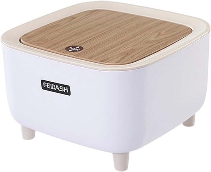 Brikipth Desktop Trash Can Rubbish Can with Lid Fruit Trash Can Tiny Trash Can Plsatic Trash Can Bathroom Trash Cans with Lids Wastebaskets Table Office Trash Paper White Pp Pressure - Image 2