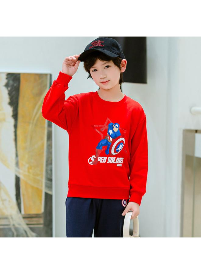 Disney Marvel Spider-man Children's Sweater Suit New Two-piece Boys' Captain America Children's Clothing Fashion 
