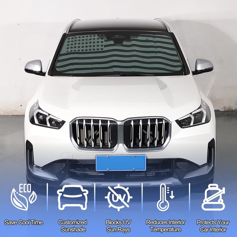 Qiosreui واقي شمسي للزجاج الأمامي لسيارة BMW X1/X2 U11 U10 2023-2025، قابل للطي، عاكس، واقي شمسي مخصص، حاجب للأشعة فوق البنفسجية، حامي الخصوصية، درع حراري يحافظ على برودة سيارتك (أسود) - Image 3