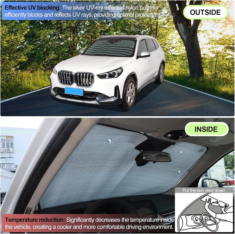 Qiosreui واقي شمسي للزجاج الأمامي لسيارة BMW X1/X2 U11 U10 2023-2025، قابل للطي، عاكس، واقي شمسي مخصص، حاجب للأشعة فوق البنفسجية، حامي الخصوصية، درع حراري يحافظ على برودة سيارتك (أسود) - Image 5