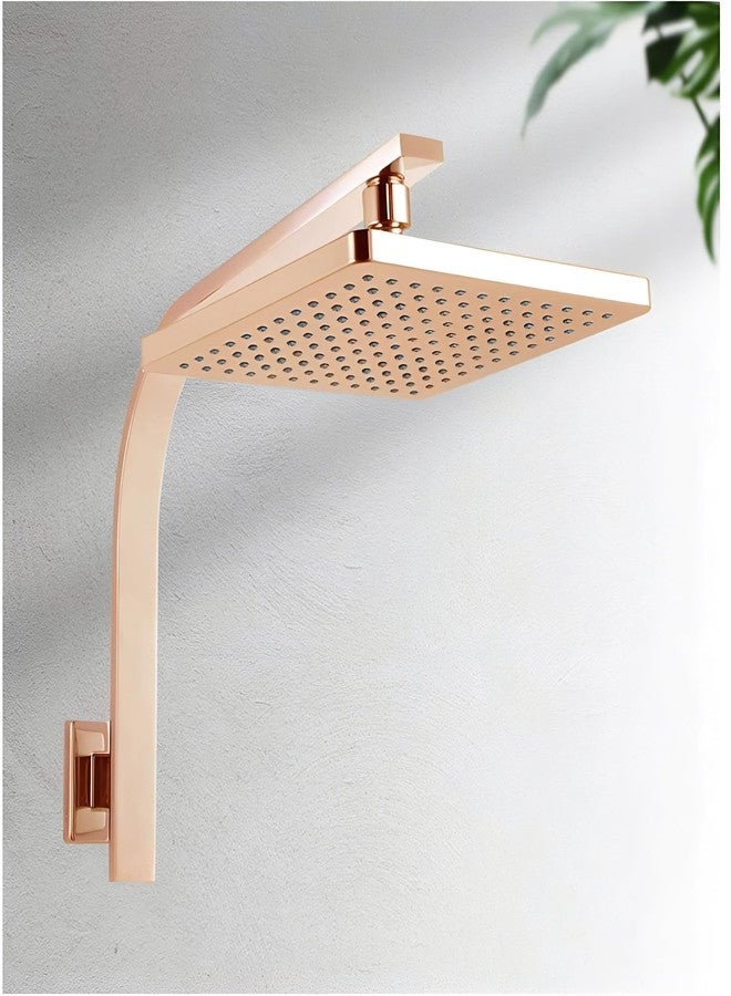 CARNIVAL Heavy Rose Gold Square 8x8 Inch Overhead Shower Set with Arm & Wall Flange | SS-304 Rainfall Shower Head for Bathroom | Premium PVD Coated Finish with Arm | Stainless Steel - Image 5