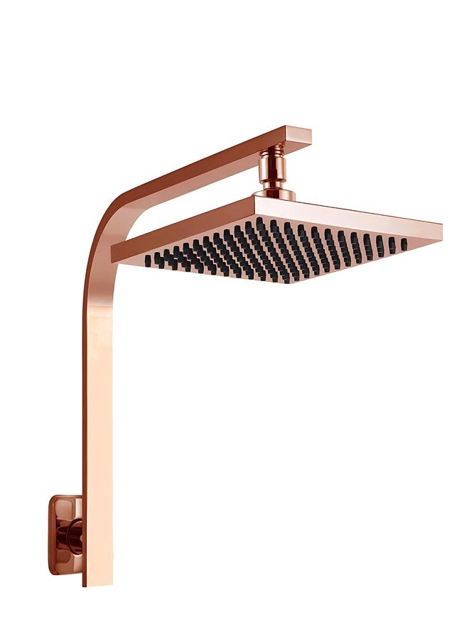 CARNIVAL Heavy Rose Gold Square 8x8 Inch Overhead Shower Set with Arm & Wall Flange | SS-304 Rainfall Shower Head for Bathroom | Premium PVD Coated Finish with Arm | Stainless Steel - Image 1