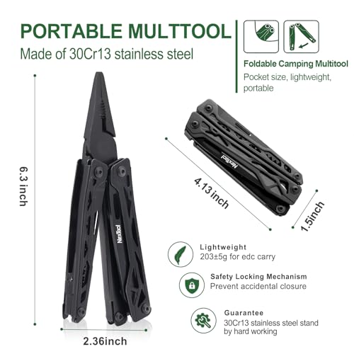 NexTool Multitool, 11 in 1 Multi Tool with Needle Nose Pliers, Scissors and Screwdriver Bits, Stainless Steel Multi Tool Pocket Knife with Safety Locking for Camping,Fishing,Hiking, Mens Gifts Unique - Image 2