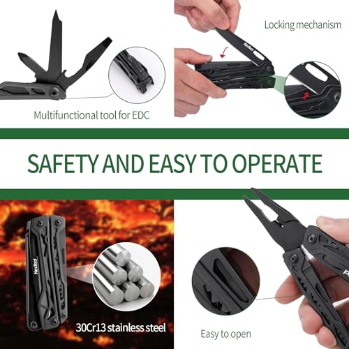 NexTool Multitool, 11 in 1 Multi Tool with Needle Nose Pliers, Scissors and Screwdriver Bits, Stainless Steel Multi Tool Pocket Knife with Safety Locking for Camping,Fishing,Hiking, Mens Gifts Unique - Image 4