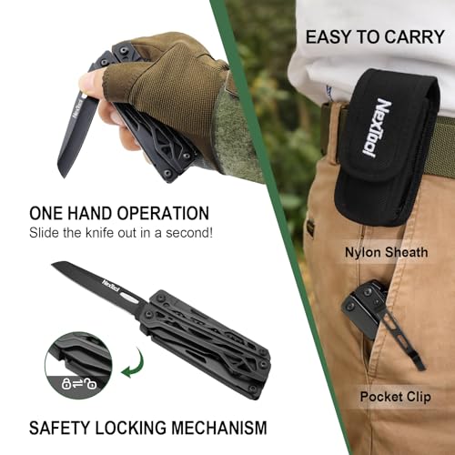 NexTool Multitool, 11 in 1 Multi Tool with Needle Nose Pliers, Scissors and Screwdriver Bits, Stainless Steel Multi Tool Pocket Knife with Safety Locking for Camping,Fishing,Hiking, Mens Gifts Unique - Image 3