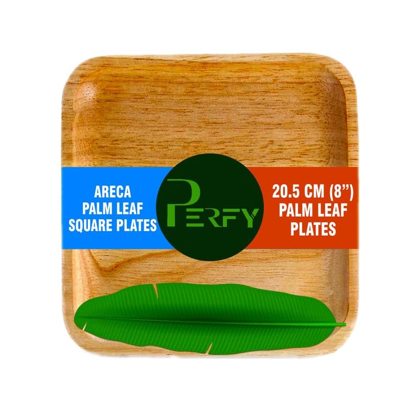 Perfy 8 Inch Areca Palm Leaf Square Plates Natural and Biodegradable Disposable EcoFriendly PlatesDinnerware Plate for Party Wedding Event Plates21cm 100Pack - Image 1