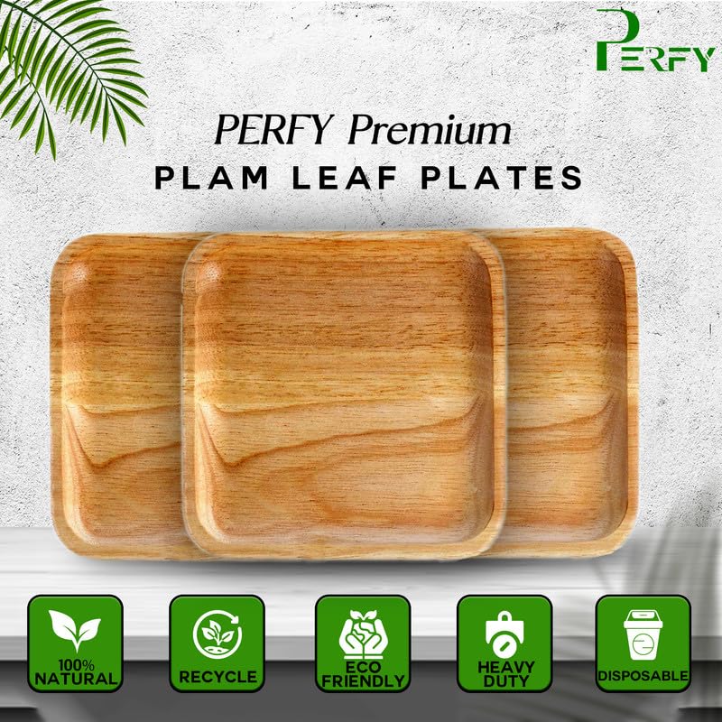 Perfy 8 Inch Areca Palm Leaf Square Plates Natural and Biodegradable Disposable EcoFriendly PlatesDinnerware Plate for Party Wedding Event Plates21cm 100Pack - Image 2