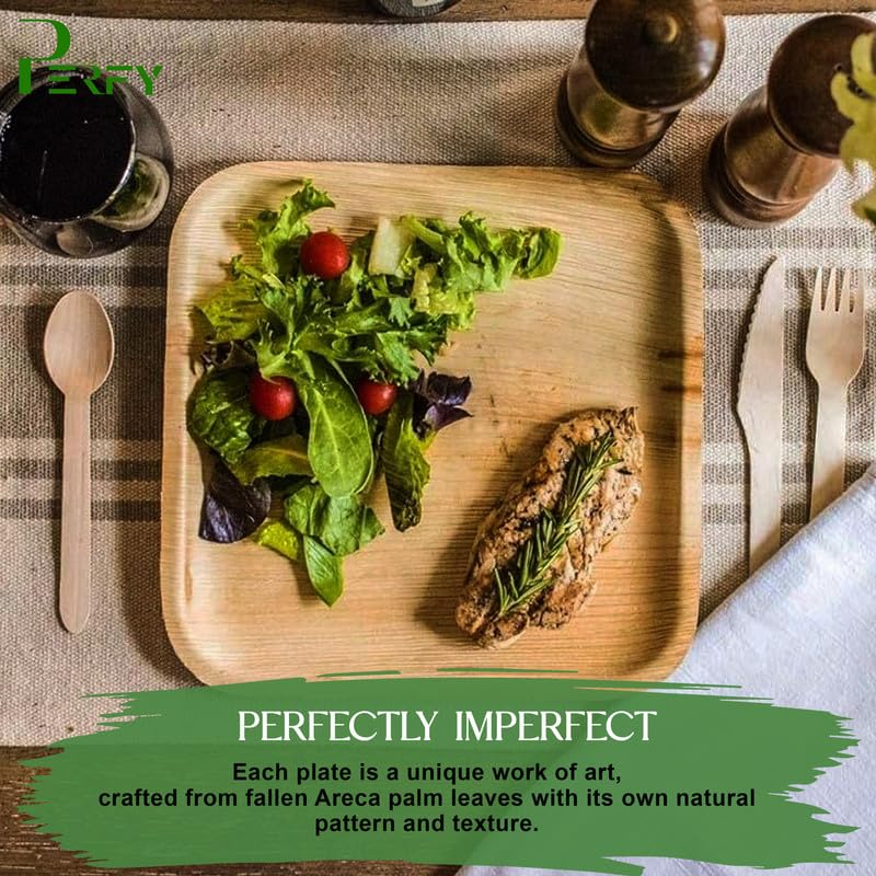Perfy 8 Inch Areca Palm Leaf Square Plates Natural and Biodegradable Disposable EcoFriendly PlatesDinnerware Plate for Party Wedding Event Plates21cm 100Pack - Image 3