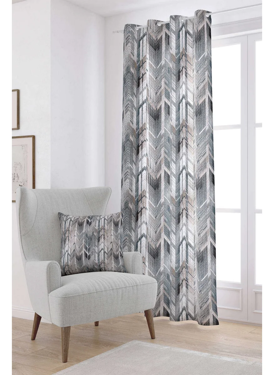 Cango Home White Gray Geometric Patterned Digital Printed Curtain CGH082-PR