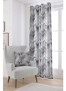 Cango Home White Gray Geometric Patterned Digital Printed Curtain CGH082-PR  - Image 1