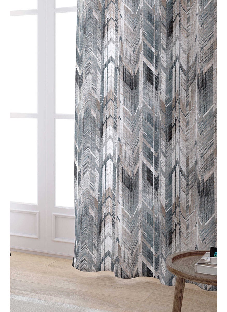 Cango Home - White Gray Geometric Patterned Digital Printed Curtain CGH082-PR - Image 1
