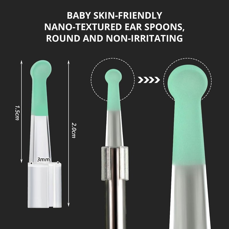 Nuanchu Ear Spoon Tips Ear Cleaner Replacement Set for 35 mm Otoscope Plastic Ear Cleaner Tips Reusable Ear Cleaner Spoon Tip for Teens Adults Family Ear Health Care Light Green - Image 2