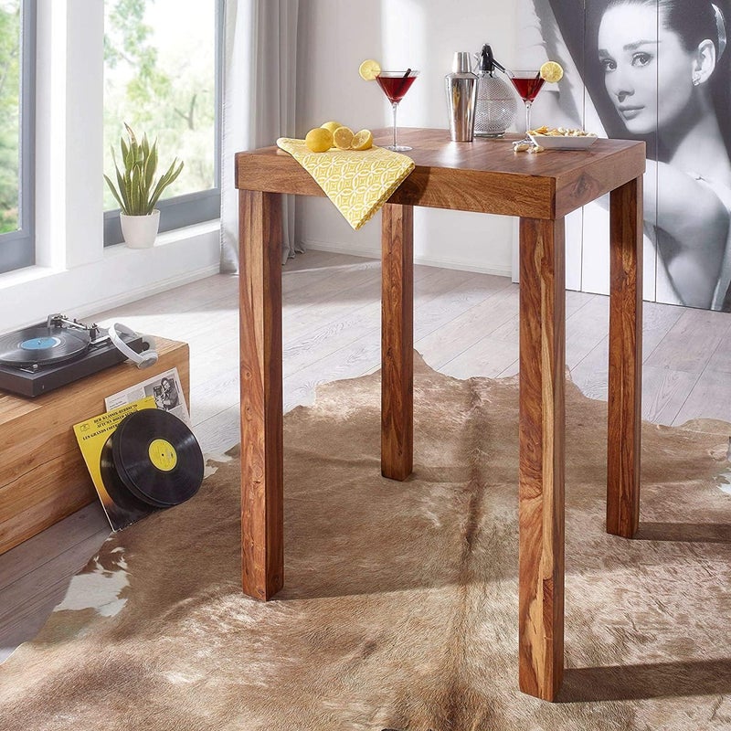 AMD ARTS Bar Table Solid Wood Bar Table Bar Table for Living Room and Modern Country House Style Wooden Standing Table Square Product Solid Wood Furniture Natural Brown