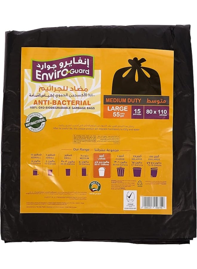 Enviro Guard Garbage Bags Large Size 55 Gallons, Black, Flat Type, 80 × 110 cm, 15 Pieces - Image 1