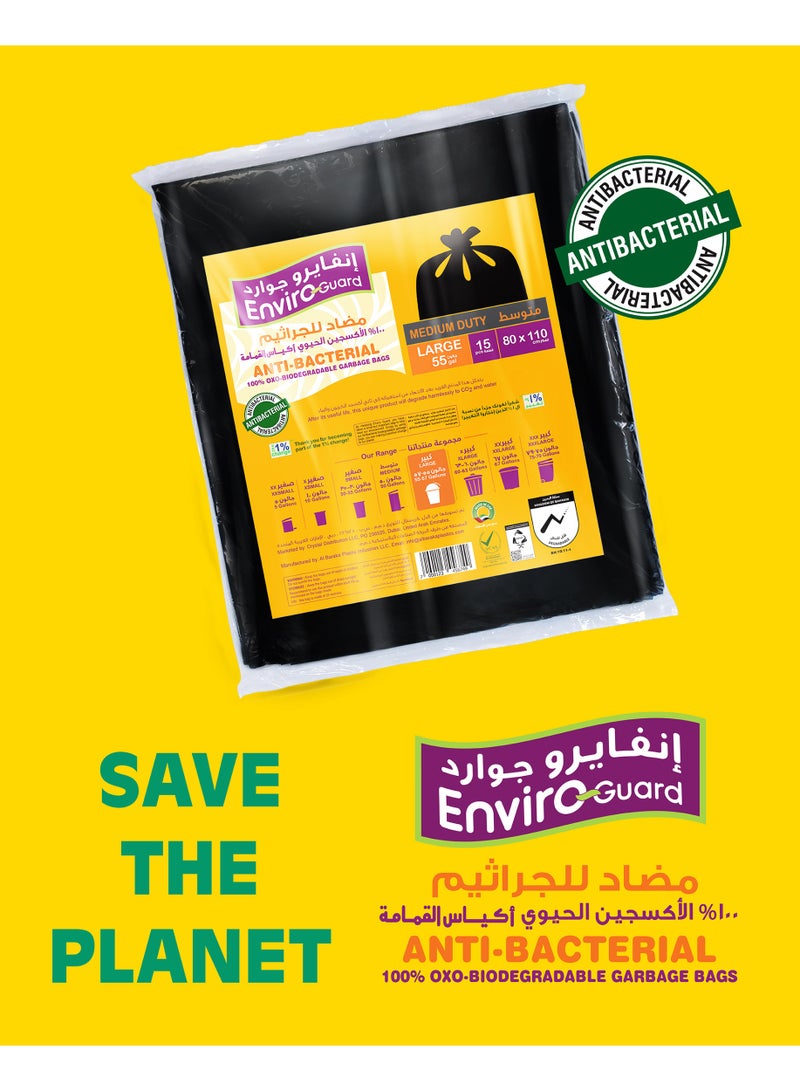 Enviro Guard Garbage Bags Large Size 55 Gallons, Black, Flat Type, 80 × 110 cm, 15 Pieces - Image 4