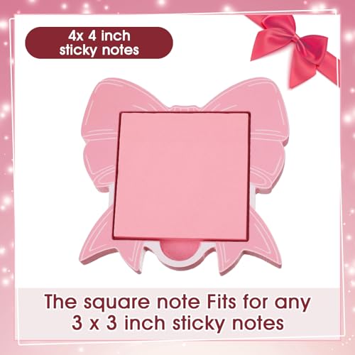 BrightRow Pink Bow Sticky Note Holder Large Wood Notepad Dispenser 3 x 3 Sticky Notes Organizer Cute Self Stick Memo Pad Holder for Desk Office Back to School Gift, No Pads Included - Image 4
