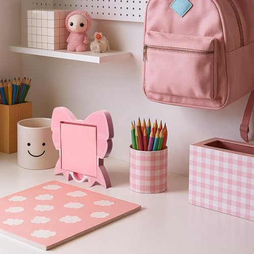 BrightRow Pink Bow Sticky Note Holder Large Wood Notepad Dispenser 3 x 3 Sticky Notes Organizer Cute Self Stick Memo Pad Holder for Desk Office Back to School Gift, No Pads Included - Image 5