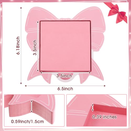 BrightRow Pink Bow Sticky Note Holder Large Wood Notepad Dispenser 3 x 3 Sticky Notes Organizer Cute Self Stick Memo Pad Holder for Desk Office Back to School Gift, No Pads Included - Image 2