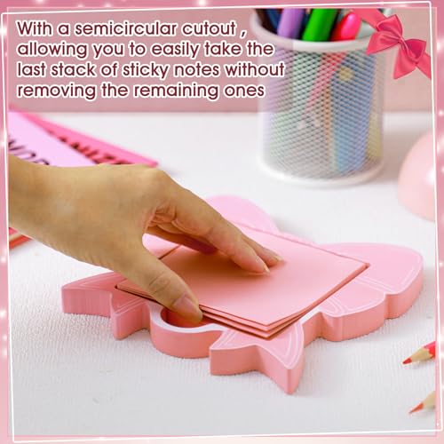 BrightRow Pink Bow Sticky Note Holder Large Wood Notepad Dispenser 3 x 3 Sticky Notes Organizer Cute Self Stick Memo Pad Holder for Desk Office Back to School Gift, No Pads Included - Image 3